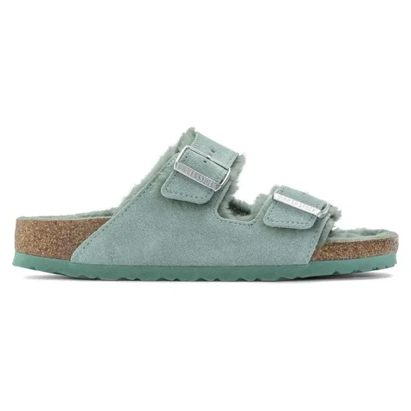 🆕️ Birkenstock Arizona Shearling Suede Leather Sandals in Beryl - Like New