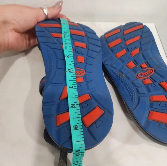 [ CHACO]  Z1 ecotread waterproof boys size 4 sandal, blue and orange