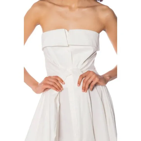 💥 EDGY CHIC💥STUNNING CRISP WHITE MOCK SLEEVE TIE HIGH-LOW A-LINE DRESS SHIRT