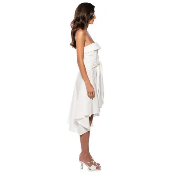 💥 EDGY CHIC💥STUNNING CRISP WHITE MOCK SLEEVE TIE HIGH-LOW A-LINE DRESS SHIRT