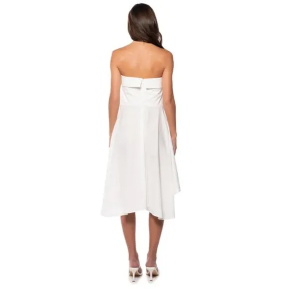💥 EDGY CHIC💥STUNNING CRISP WHITE MOCK SLEEVE TIE HIGH-LOW A-LINE DRESS SHIRT