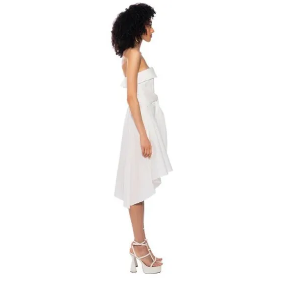 💥 EDGY CHIC💥STUNNING CRISP WHITE MOCK SLEEVE TIE HIGH-LOW A-LINE DRESS SHIRT