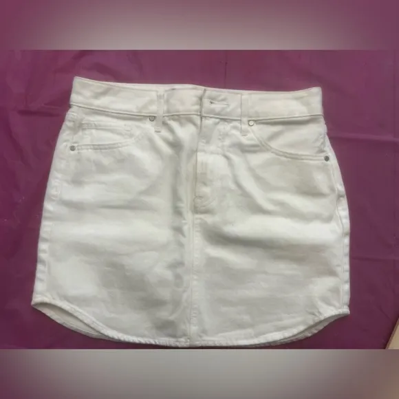 💕 express High Waisted White Denim mini Skirt round hem Y2K 90s Jean