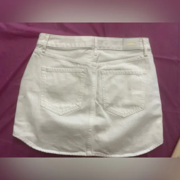 💕 express High Waisted White Denim mini Skirt round hem Y2K 90s Jean