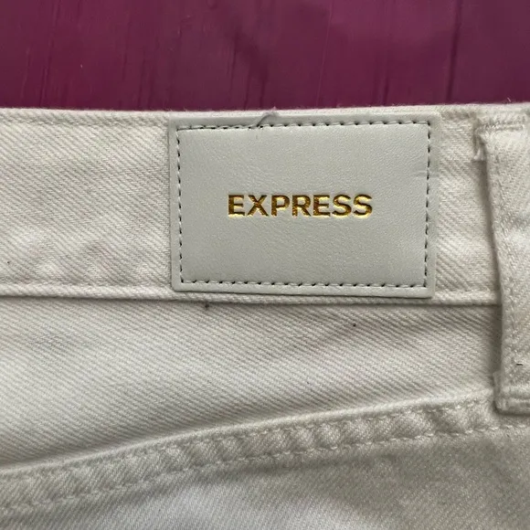 💕 express High Waisted White Denim mini Skirt round hem Y2K 90s Jean