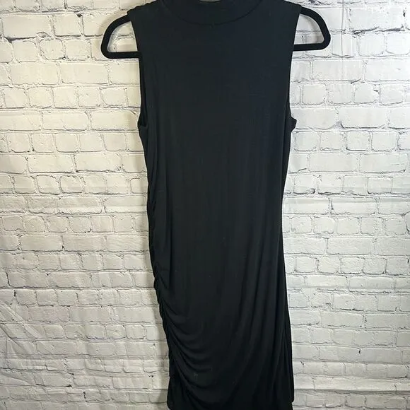 👗 Halogen Mock Neck Black Dress - Size Small - Jersey Knit with Side Ruching -