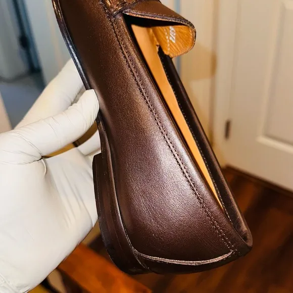 . Jay Butler’s Men's Horse Bit Brown Leather Loafers with Gold Detailing.