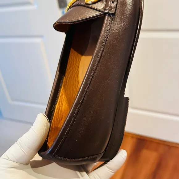 . Jay Butler’s Men's Horse Bit Brown Leather Loafers with Gold Detailing.
