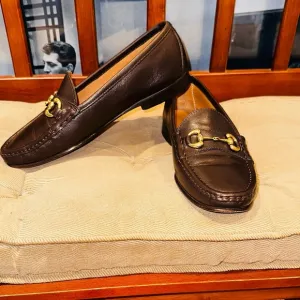 . Jay Butler’s Men's Horse Bit Brown Leather Loafers with Gold Detailing.