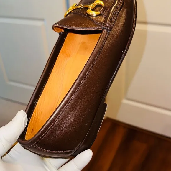 . Jay Butler’s Men's Horse Bit Brown Leather Loafers with Gold Detailing.
