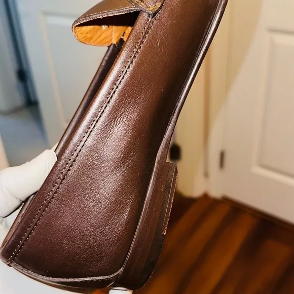 . Jay Butler’s Men's Horse Bit Brown Leather Loafers with Gold Detailing.