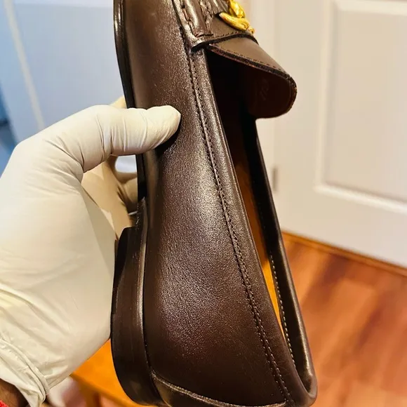 . Jay Butler’s Men's Horse Bit Brown Leather Loafers with Gold Detailing.