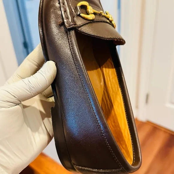 . Jay Butler’s Men's Horse Bit Brown Leather Loafers with Gold Detailing.