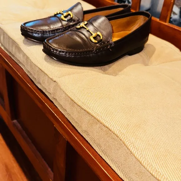 . Jay Butler’s Men's Horse Bit Brown Leather Loafers with Gold Detailing.