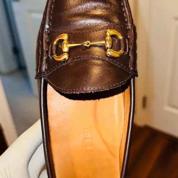 . Jay Butler’s Men's Horse Bit Brown Leather Loafers with Gold Detailing.