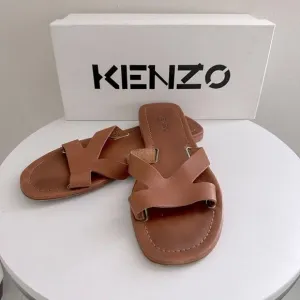 ⭕️ KENZO Women’s OPANKA FLAT MULE Slippers Sandals Brown Size 39 Leather