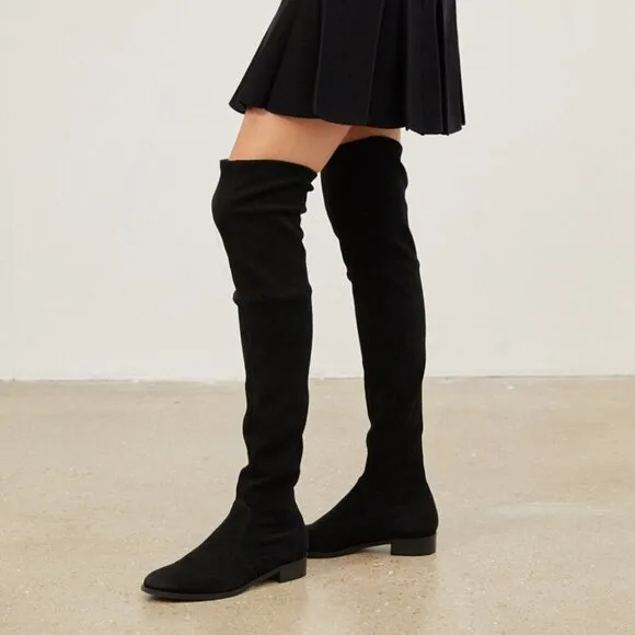 *  NEW Parallele Paris Gloria OTK Pull On Black Stretch Suede Boots EU 35