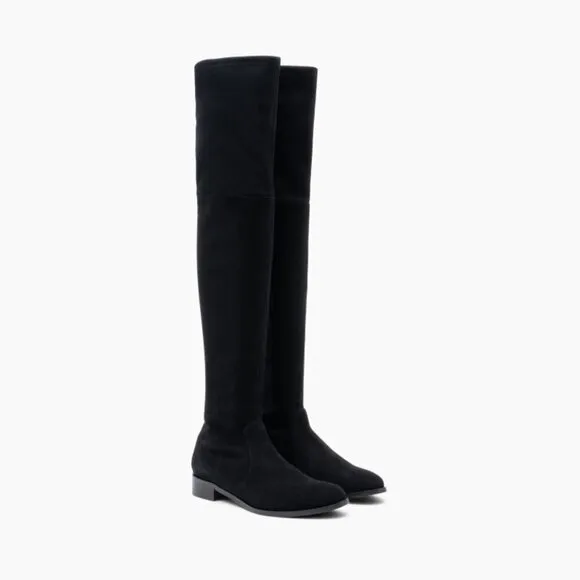 *  NEW Parallele Paris Gloria OTK Pull On Black Stretch Suede Boots EU 35