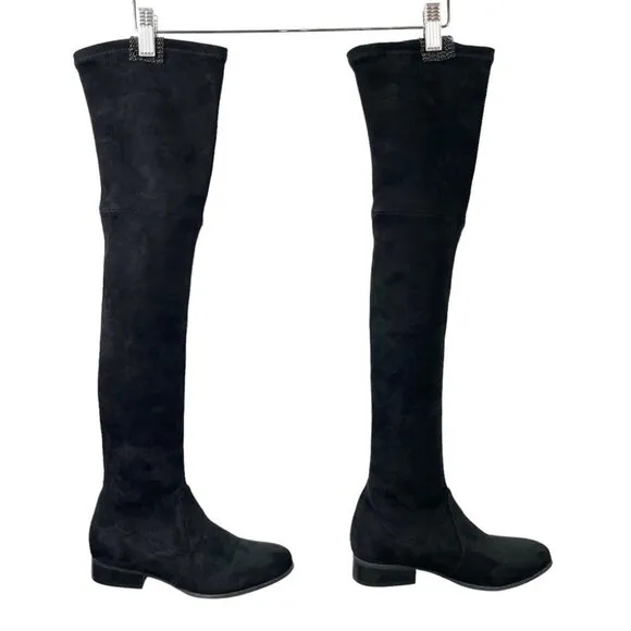 *  NEW Parallele Paris Gloria OTK Pull On Black Stretch Suede Boots EU 35