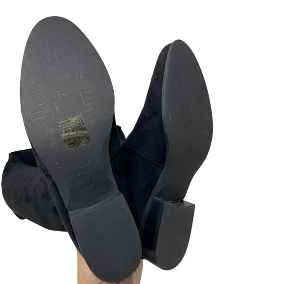 *  NEW Parallele Paris Gloria OTK Pull On Black Stretch Suede Boots EU 35
