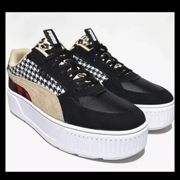 ☎️ Puma Karmen Rebelle Womens Plaid Patchwork Black White Fashion Sneakers
