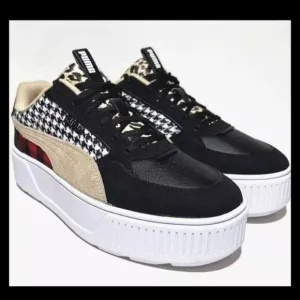 ☎️ Puma Karmen Rebelle Womens Plaid Patchwork Black White Fashion Sneakers