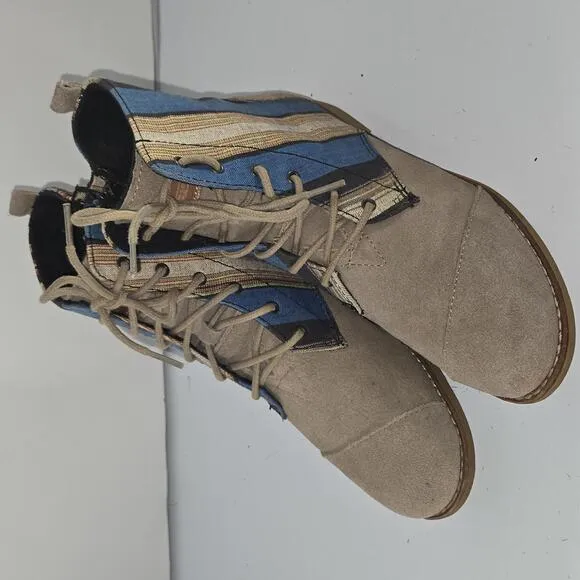 0202 TOMS Alpa Boots Taupe Suede Leather Striped Colorful Women's Size 7.5W