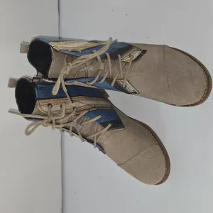 0202 TOMS Alpa Boots Taupe Suede Leather Striped Colorful Women's Size 7.5W