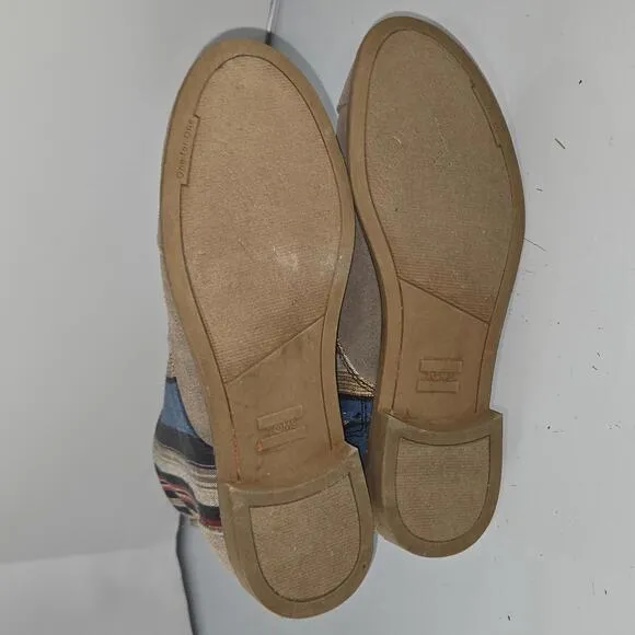 0202 TOMS Alpa Boots Taupe Suede Leather Striped Colorful Women's Size 7.5W