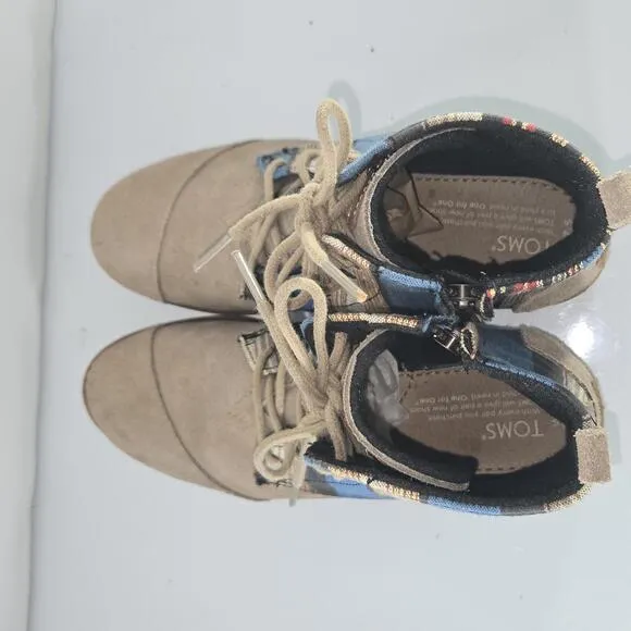 0202 TOMS Alpa Boots Taupe Suede Leather Striped Colorful Women's Size 7.5W