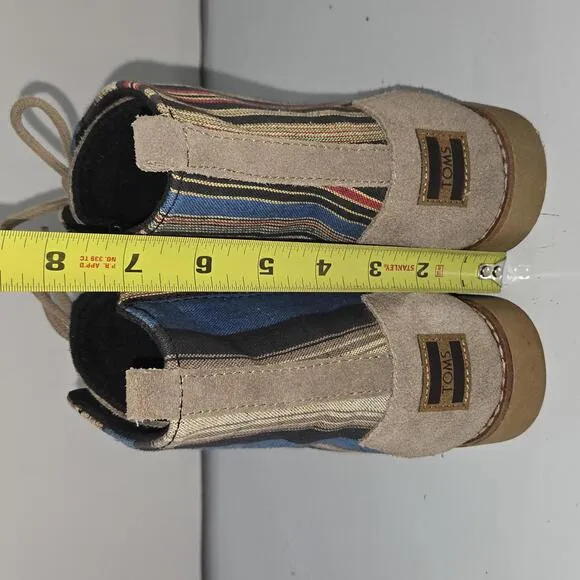 0202 TOMS Alpa Boots Taupe Suede Leather Striped Colorful Women's Size 7.5W