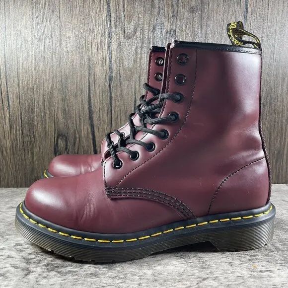 1460 Smooth Leather Lace Up Dr. Marten Boots, Cherry Red Women’s US 7