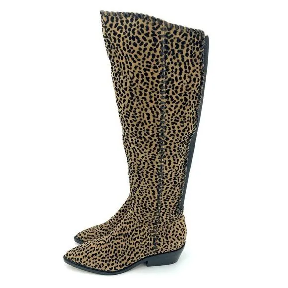 1.State Sage Animal Cheetah Suede Print Western Tall Pull On Boots SZ 6 New