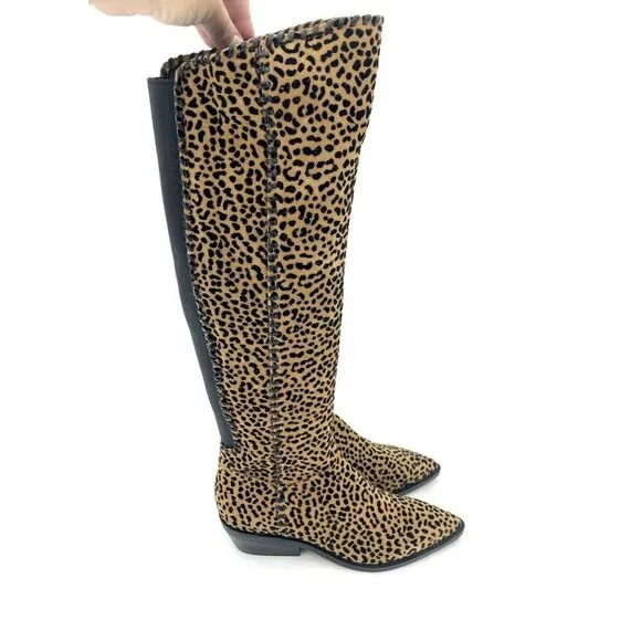 1.State Sage Animal Cheetah Suede Print Western Tall Pull On Boots SZ 6 New