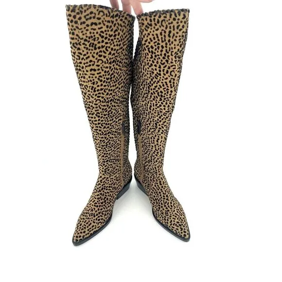 1.State Sage Animal Cheetah Suede Print Western Tall Pull On Boots SZ 6 New