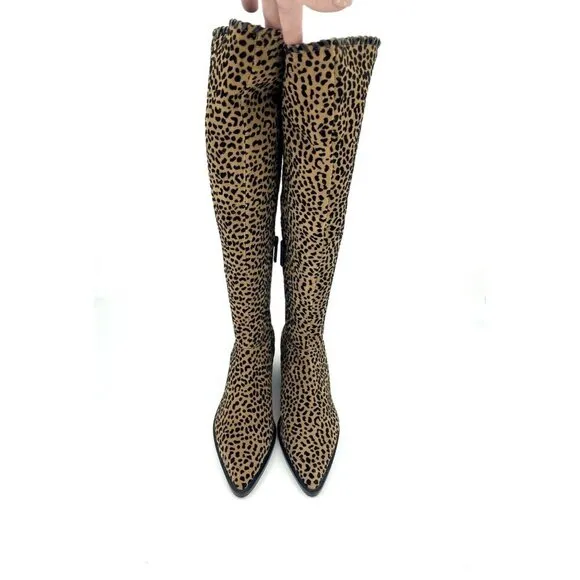 1.State Sage Animal Cheetah Suede Print Western Tall Pull On Boots SZ 6 New