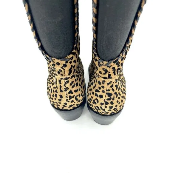 1.State Sage Animal Cheetah Suede Print Western Tall Pull On Boots SZ 6 New