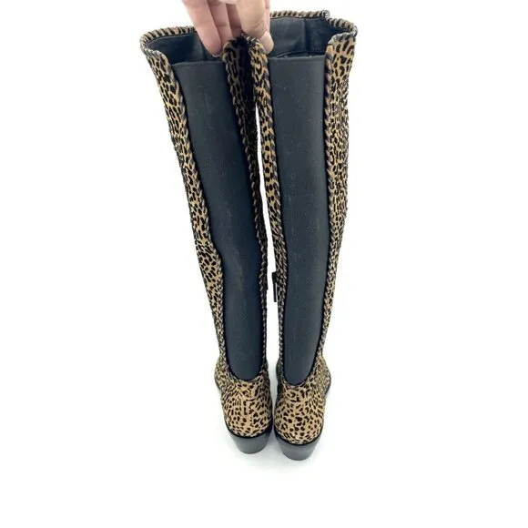 1.State Sage Animal Cheetah Suede Print Western Tall Pull On Boots SZ 6 New