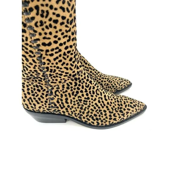 1.State Sage Animal Cheetah Suede Print Western Tall Pull On Boots SZ 6 New