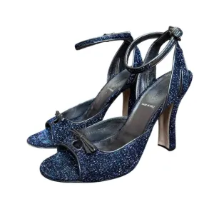 2010s Miu Miu glam twee sparkle metallic open toe high heel sandals size 36.5