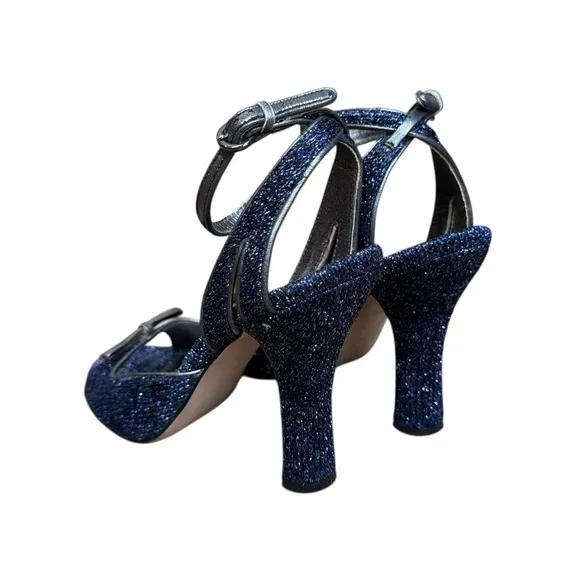 2010s Miu Miu glam twee sparkle metallic open toe high heel sandals size 36.5