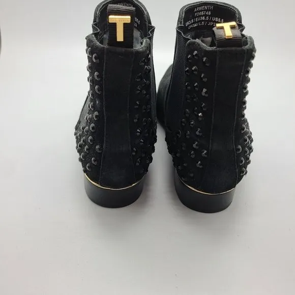 $240 Ted Baker Arwenth Black Suede Embellished Chelsea Ankle Boots, US Sz 6,5