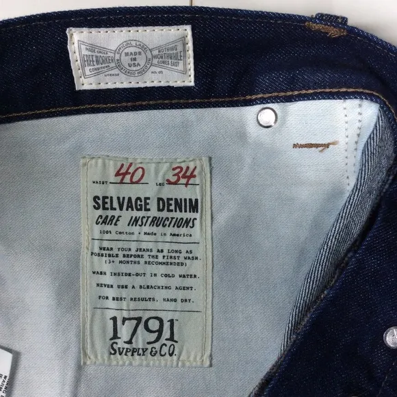 40X34 1791 Supply Co. 100% in USA red line selvedge denim, denim