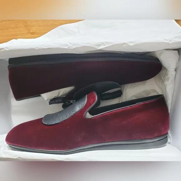 $685 New Salvatore Ferragamo Men Finnegan Red Velvet Tassel Loafers 10.5