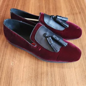 $685 New Salvatore Ferragamo Men Finnegan Red Velvet Tassel Loafers 10.5