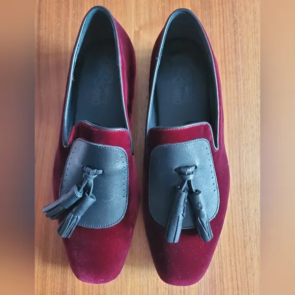 $685 New Salvatore Ferragamo Men Finnegan Red Velvet Tassel Loafers 10.5