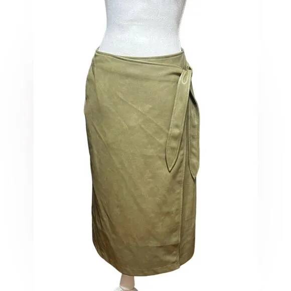 7 For All Mankind | sage green Vegan Leather Wrap Midi Skirt Size Medium