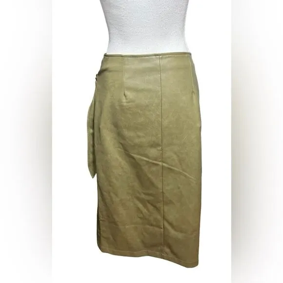 7 For All Mankind | sage green Vegan Leather Wrap Midi Skirt Size Medium