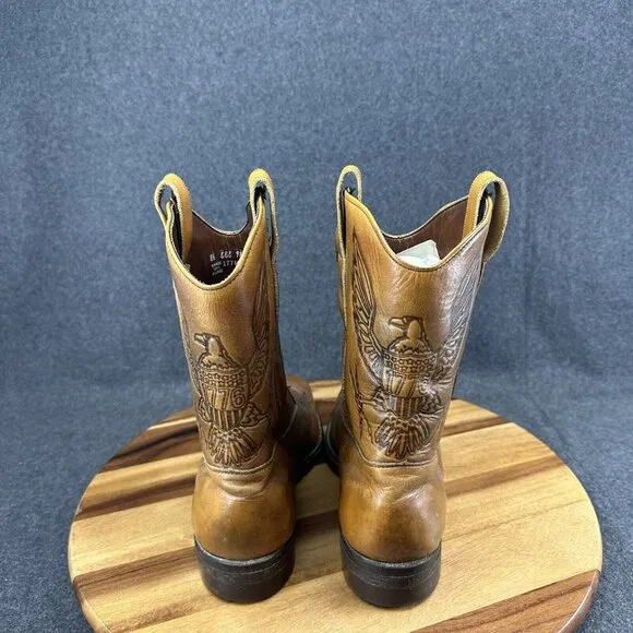 70s Rockabilly Eagle 1776 Embossed Leather Cowboy Western Boots Mens 8.5EEE