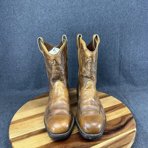 70s Rockabilly Eagle 1776 Embossed Leather Cowboy Western Boots Mens 8.5EEE